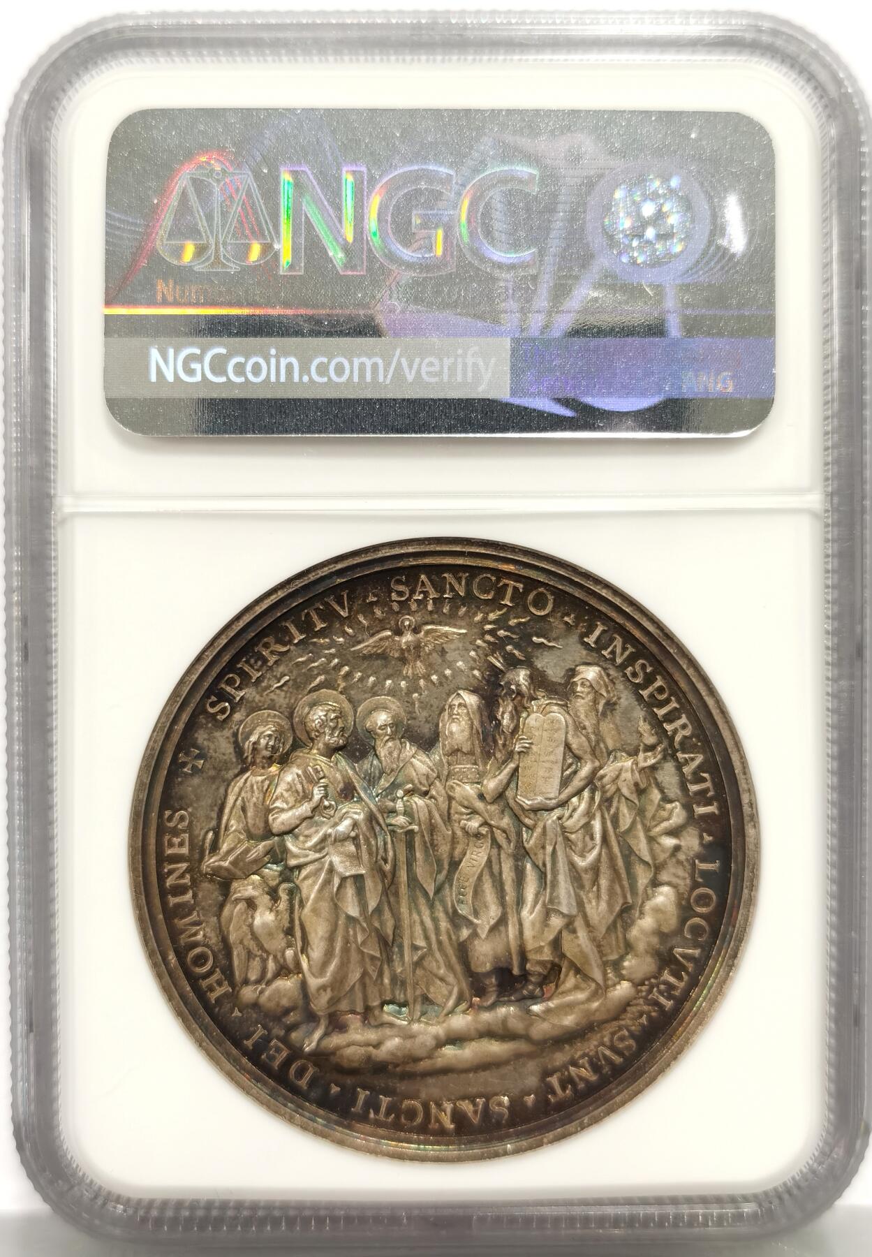 博洋堂“芳菲春韵”3月精品大拍专场暨第166期（全场包邮） NGC MS64 教皇国梵蒂冈1903年利奥十三世成立圣经研究委员会纪念大银章，五彩包浆  冠军分，加厚盒