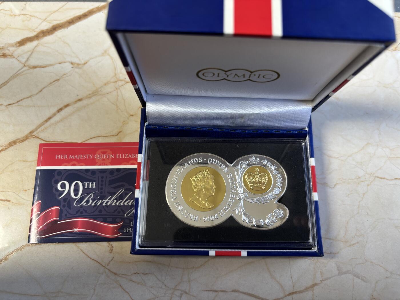 第195期拍卖 维尔京2016年英女王90大寿90数字形镀金2盎司银币，999银，发行3000枚