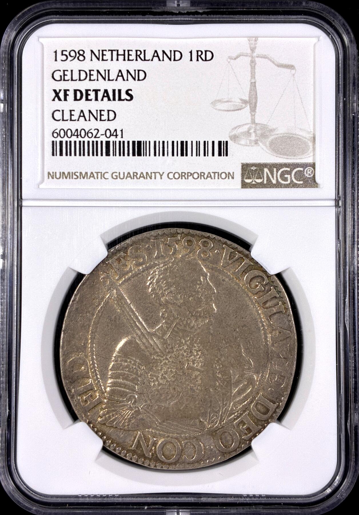 【雨安】【直播拍卖】【第0130期-评级币章】2026-03-28 周六 19:30 (金价981.33, 银价17.11) [评级欧洲] Netherlands 荷兰 共和国 王子泰勒 海尔德兰省 1598年  NGC-XF 打制周正 16世纪罕见大银币 淡包浆非常漂亮