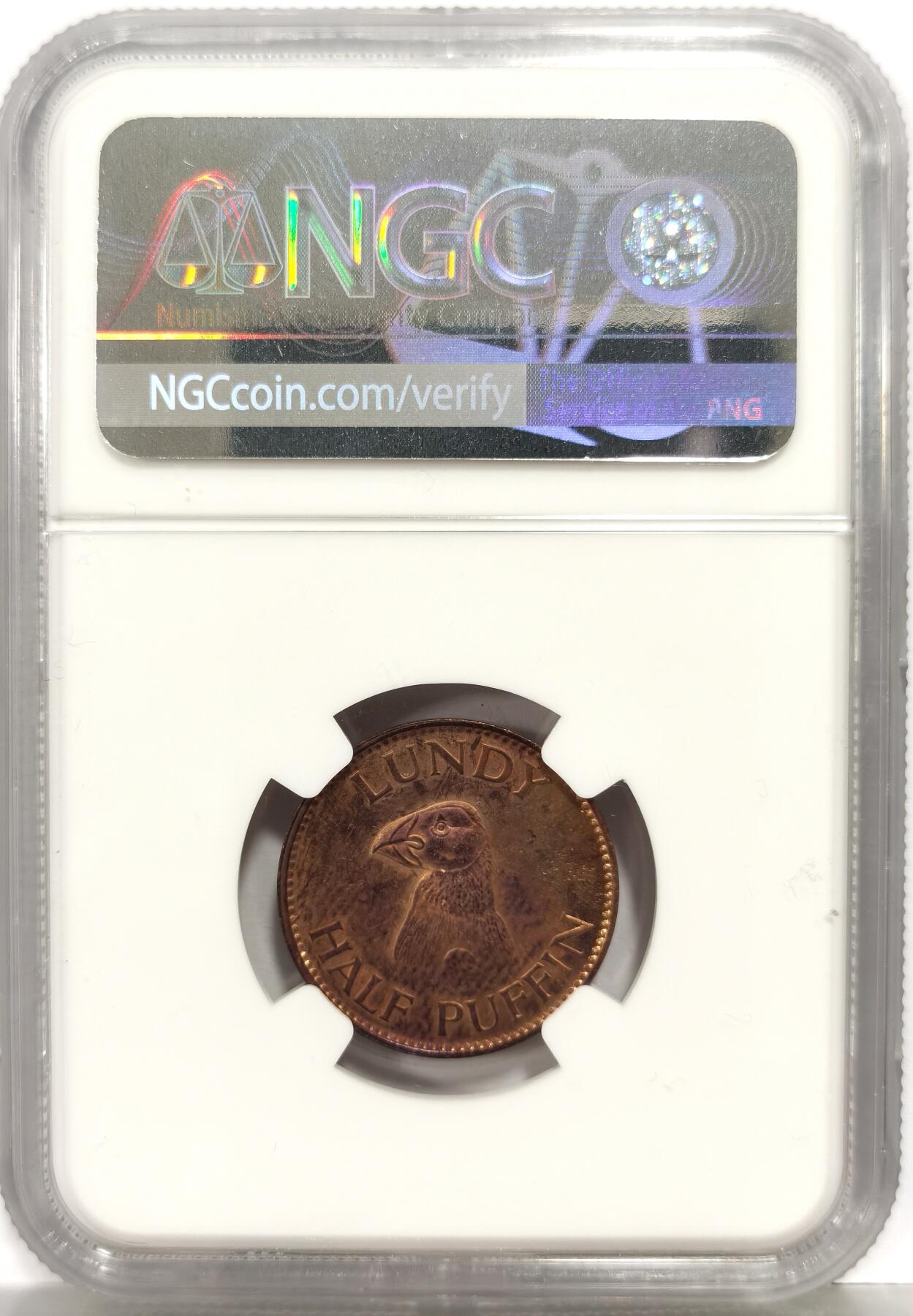 博洋堂“芳菲春韵”3月精品大拍专场暨第166期（全场包邮） NGC PF63BN 英国伦迪岛1965年半普分铜币 稀少