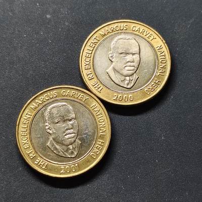 【全场包邮】纯粹捡漏拍514场 - 牙买加2000-2001年20元双色币2枚一组