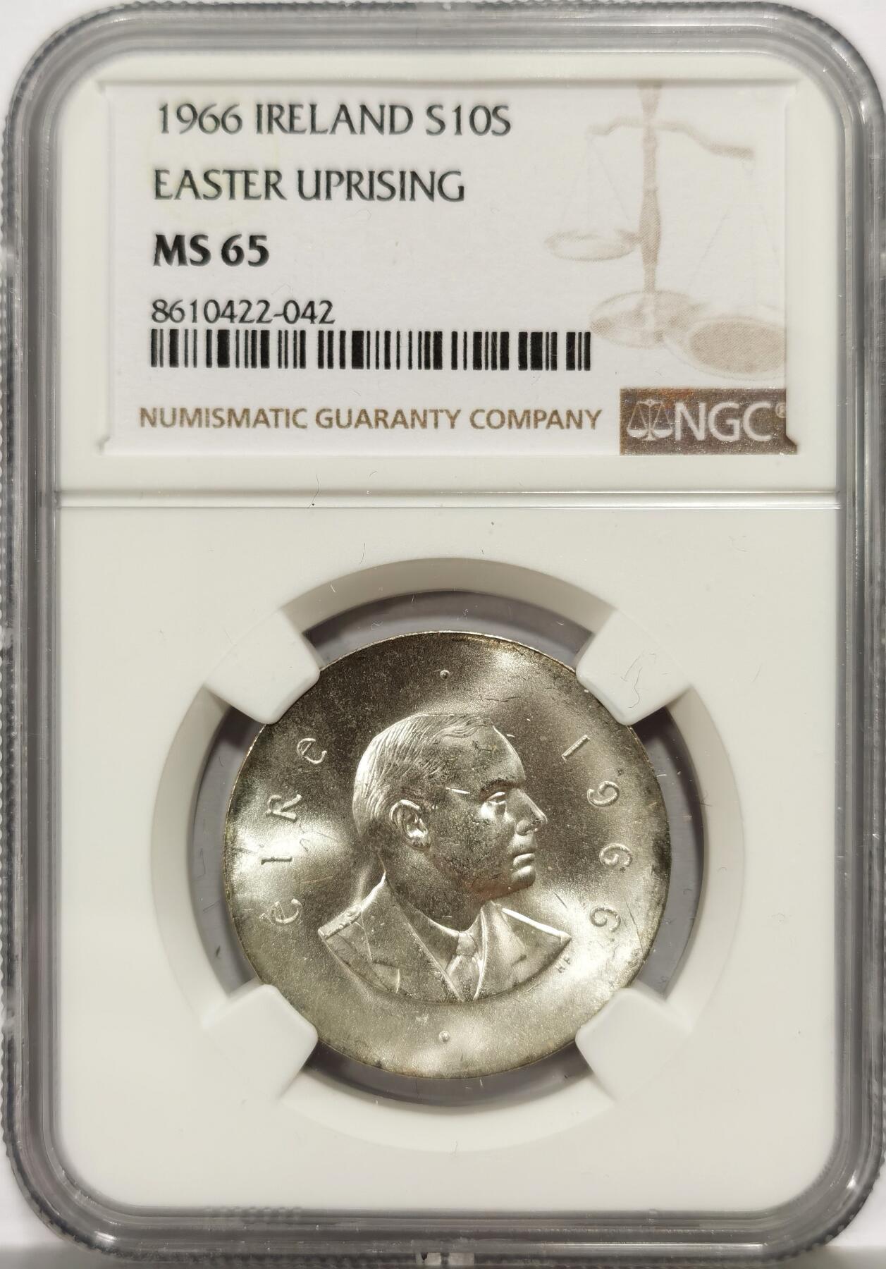 博洋堂“芳菲春韵”3月精品大拍专场暨第166期（全场包邮） NGC MS65 爱尔兰1966年复活节起义10先令纪念银币
