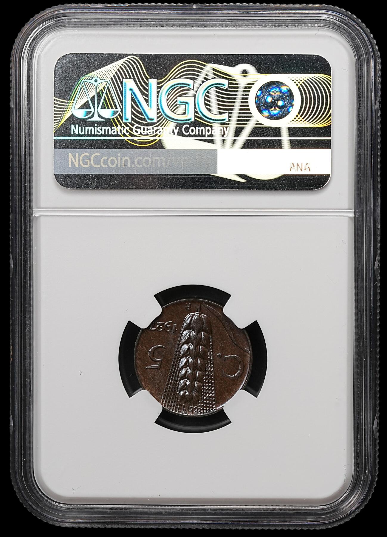 修遠堂世界钱币第109期 NGC MS64BN 1927年意大利5分铜币