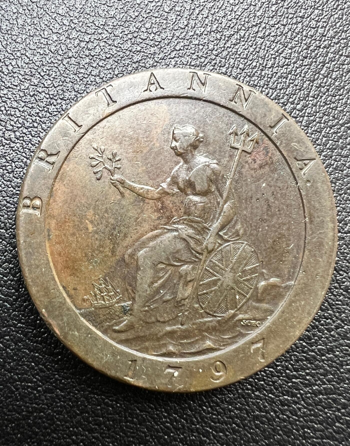 1797 年英国乔治三世 1 便士铜币 不列颠女神 西洋古币真品