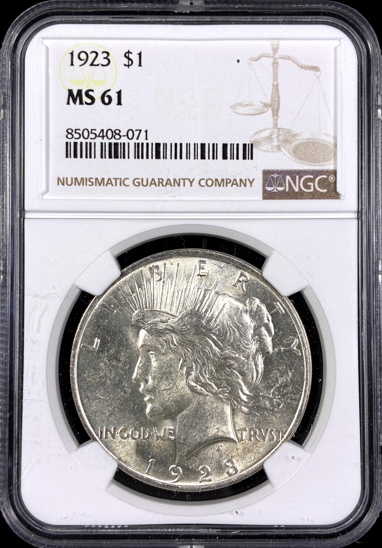 【雨安】【直播拍卖】【第0130期-评级币章】2026-03-28 周六 19:30 (金价981.33, 银价17.11) [评级美洲] USA 美国 1美元 (1921-1935) 和平鸽 1923年  NGC-MS61