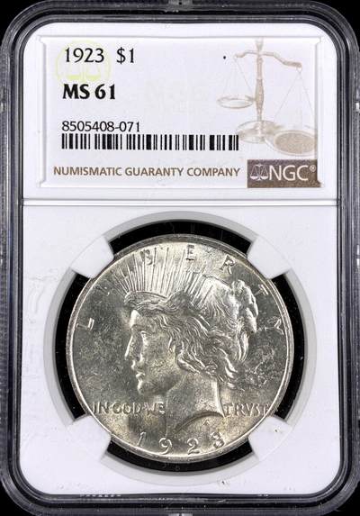 【雨安】【直播拍卖】【第0130期-评级币章】2026-03-28 周六 19:30 (金价981.33, 银价17.11) - [评级美洲] USA 美国 1美元 (1921-1935) 和平鸽 1923年  NGC-MS61