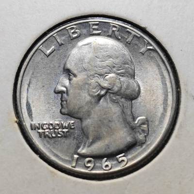 KK钱币收藏小铺  第406期 2月预留时间 周末发货 -  1965美国25分 好品