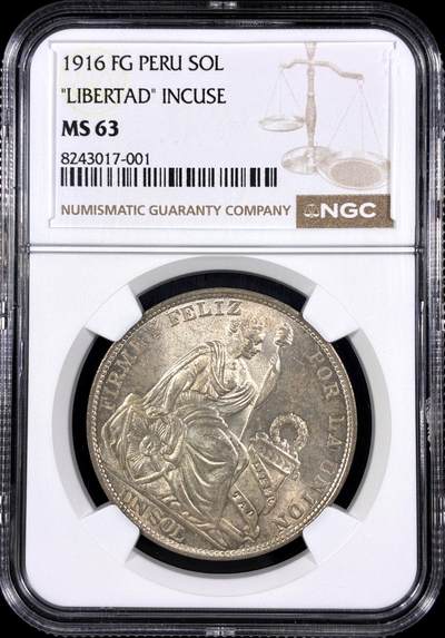 【雨安】【直播拍卖】【第0130期-评级币章】2026-03-28 周六 19:30 (金价981.33, 银价17.11) - [评级美洲] Peru 秘鲁 1索尔 KM#0196 (1864-1916) 自由女神坐像 1916年  NGC-MS63