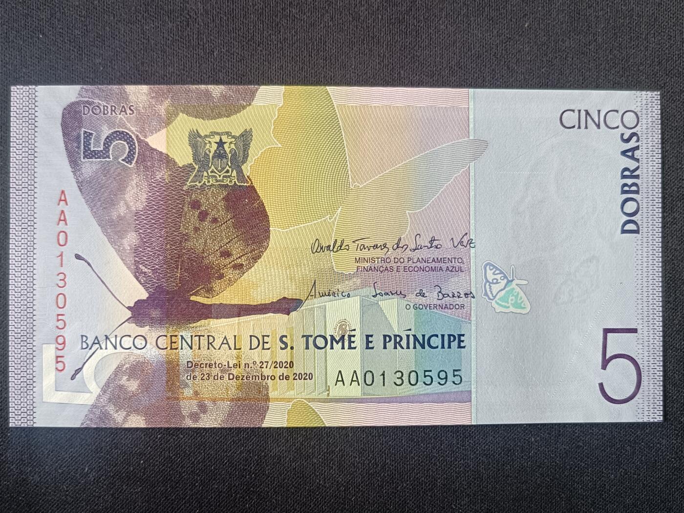【游宝拍卖】丙午马年第15期 圣多美和普林西比-5多布拉【2020年 AA冠 全新UNC】