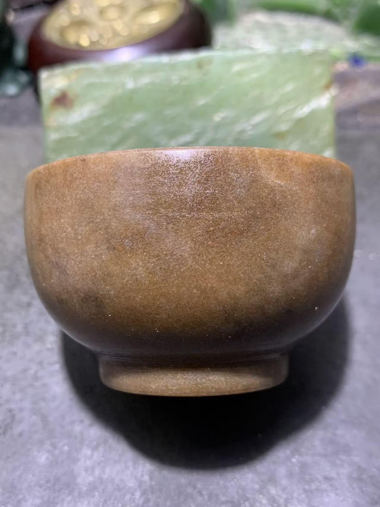 精美天然缅甸树化玉（木化玉）手工打磨小碗一个！