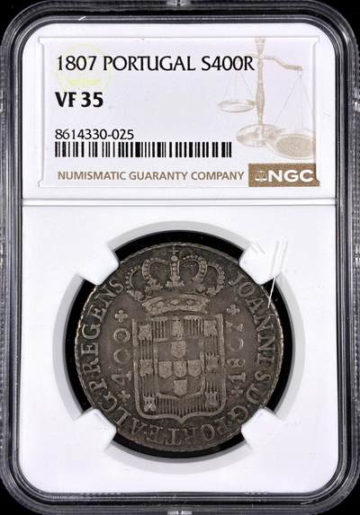 【雨安】【直播拍卖】【第0130期-评级币章】2026-03-28 周六 19:30 (金价981.33, 银价17.11) - [评级欧洲] Portugal 葡萄牙 400瑞斯 KM#0331 (1802-1816) 若昂摄政王 1807年  NGC-VF35