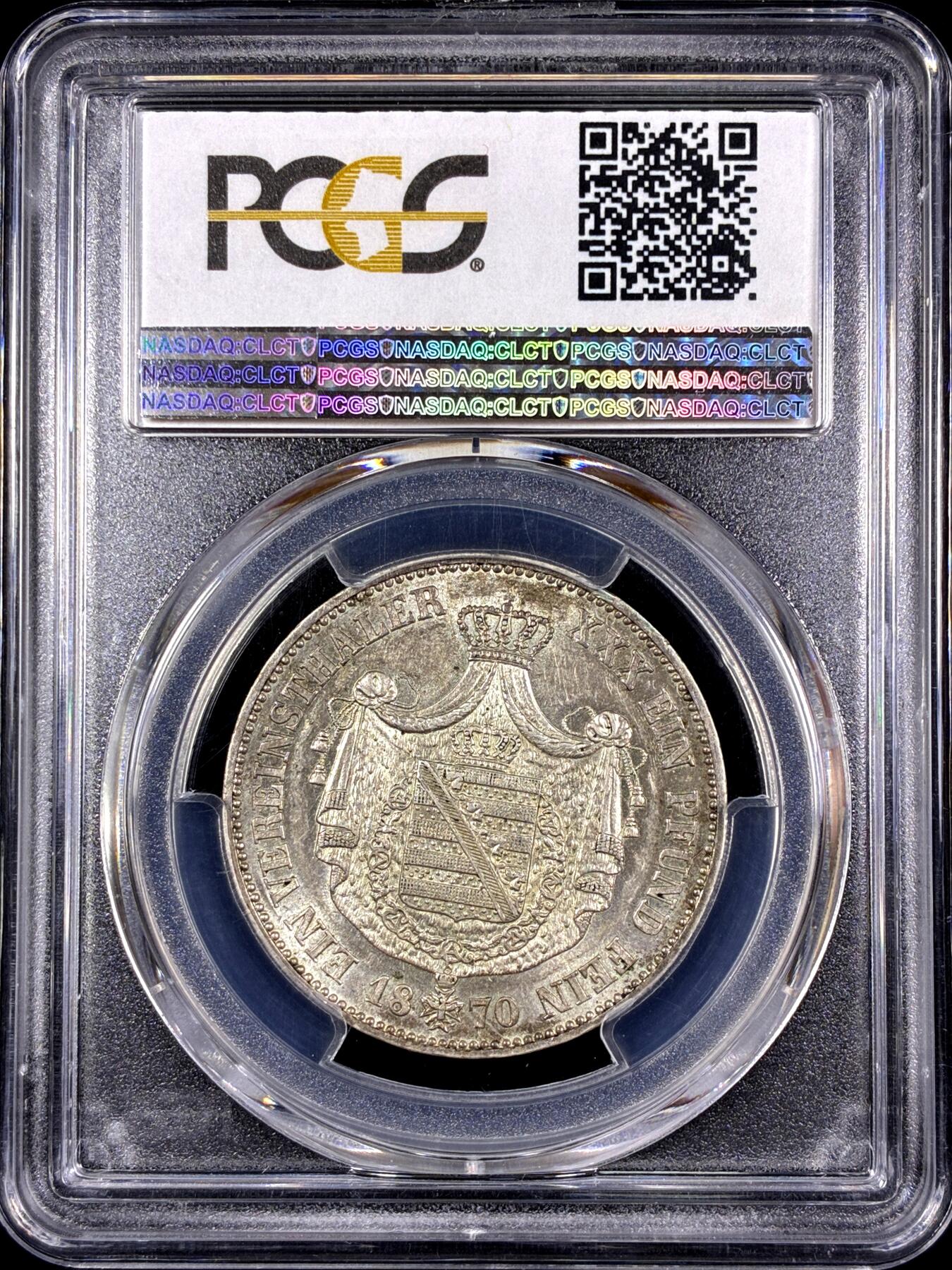 【雨安】【直播拍卖】【第0130期-评级币章】2026-03-28 周六 19:30 (金价981.33, 银价17.11) [评级德国] Germany 德国 德意志 萨克森-魏玛-艾森纳赫 1泰勒 1870年 卡尔·亚历山大  PCGS-MS61 小邦少见泰勒, MS不易