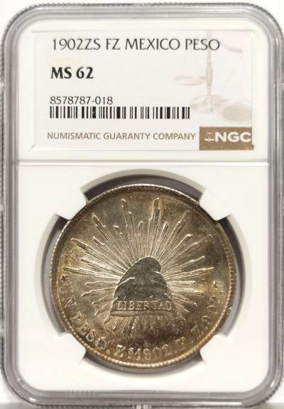 博洋堂“芳菲春韵”3月精品大拍专场暨第166期（全场包邮） - NGC MS62 墨西哥1902年FZ版鹰洋1比索银币 浅黄彩转光不错