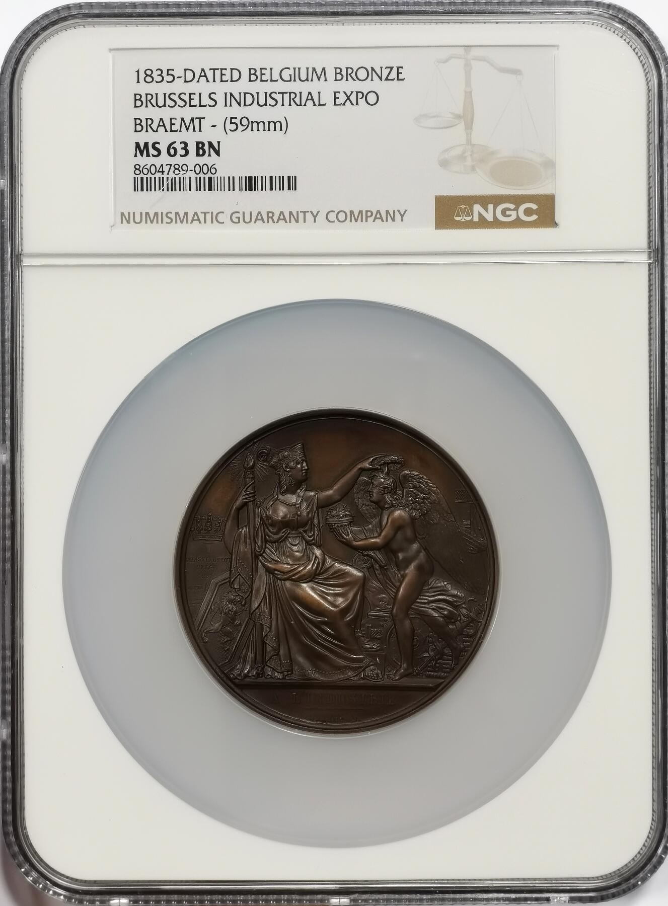 博洋堂“芳菲春韵”3月精品大拍专场暨第166期（全场包邮） NGC MS63BN 比利时1835年布鲁塞尔工业博览会纪念大铜章，59mm
