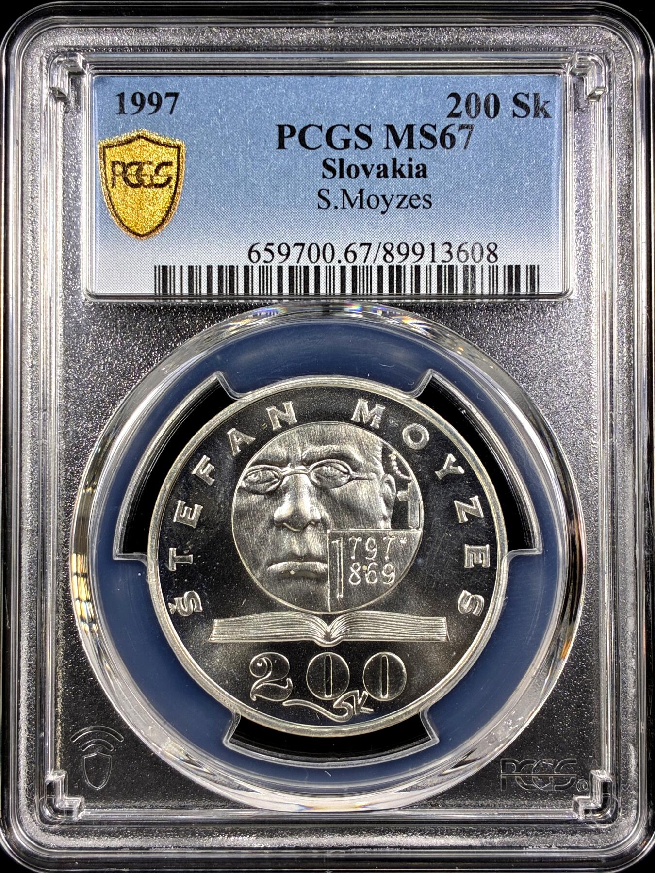 【雨安】【直播拍卖】【第0130期-评级币章】2026-03-28 周六 19:30 (金价981.33, 银价17.11) [评级现代] Slovakia 斯洛伐克 200克朗 1997年 S.Moyzes  PCGS-MS67