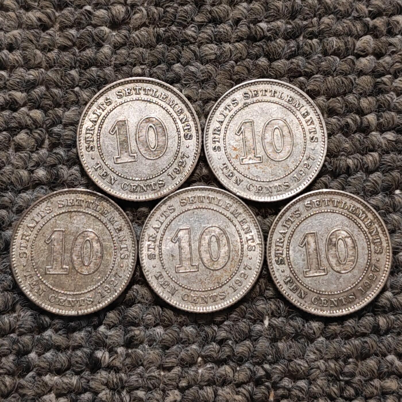 1927年英属海峡殖民地乔治五世10分小银币（单枚价）