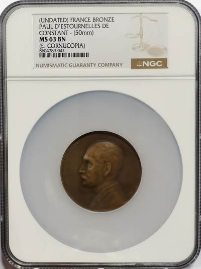 博洋堂“芳菲春韵”3月精品大拍专场暨第166期（全场包邮） - NGC MS63BN 法国政治家和外交家保罗·德斯特恩内勒·德·孔斯坦纪念大铜章，50mm