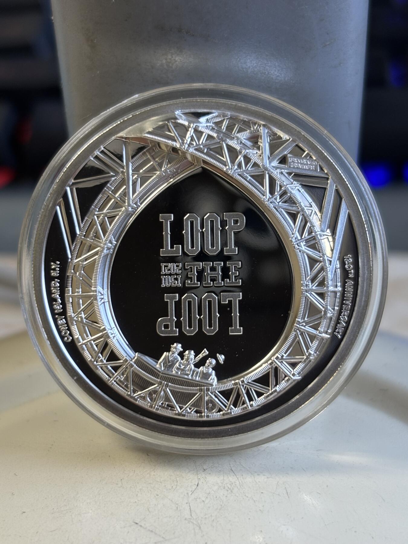 第194期拍卖 库克2021年摩天轮双面高浮雕1盎司纪念银币，999银，发行1901枚