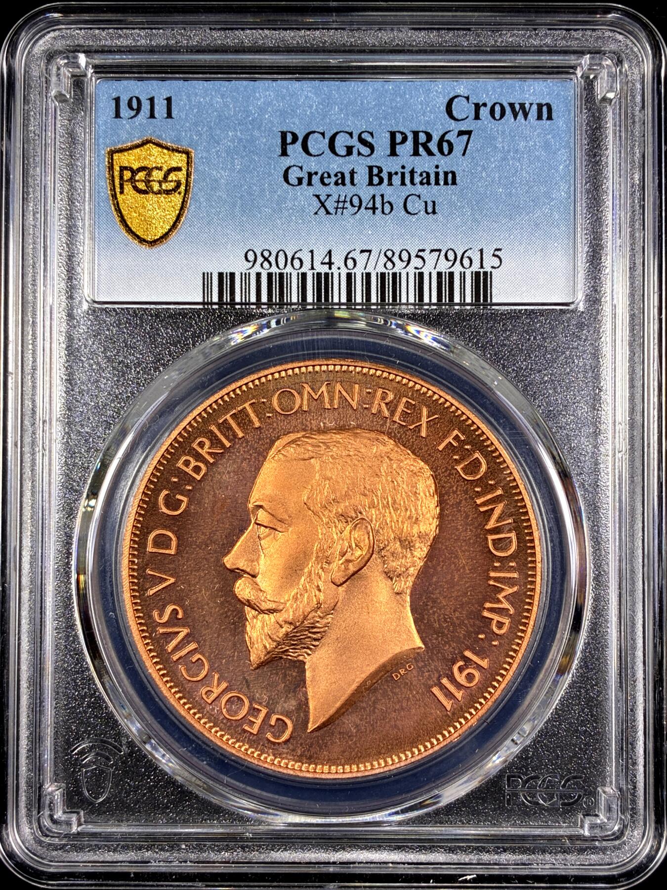 【雨安】【直播拍卖】【第0130期-评级币章】2026-03-28 周六 19:30 (金价981.33, 银价17.11) [评级欧洲] Great Britain 英国 1克朗 1911年 乔治五世 X#94b 精制 PCGS-PR67 精制币