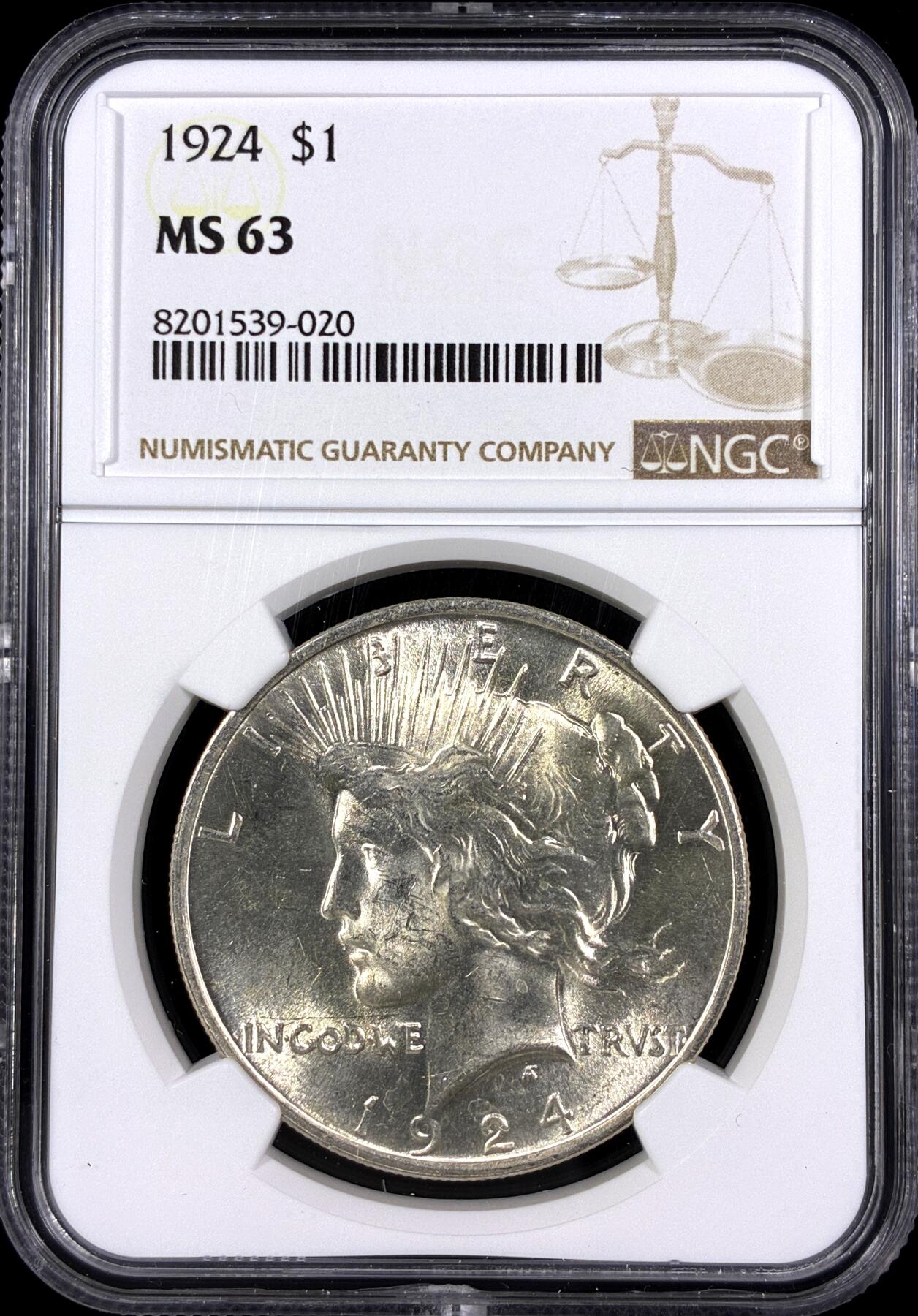 【雨安】【直播拍卖】【第0130期-评级币章】2026-03-28 周六 19:30 (金价981.33, 银价17.11) [评级美洲] USA 美国 1美元 (1921-1935) 和平鸽 1924年  NGC-MS63