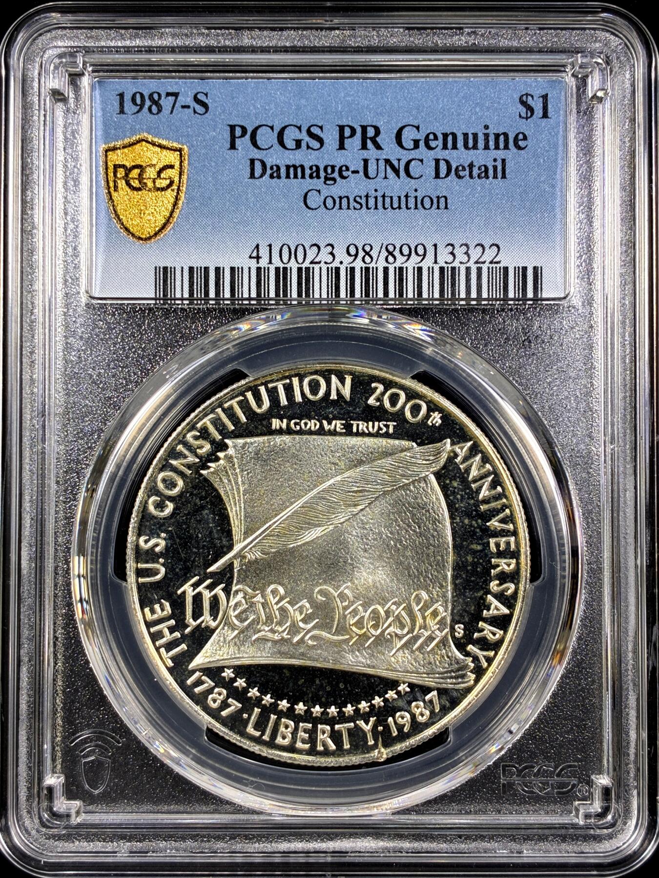 【雨安】【直播拍卖】【第0130期-评级币章】2026-03-28 周六 19:30 (金价981.33, 银价17.11) [评级现代] USA 美国 纪念币 1美元 1987年 宪法  PCGS-UNC