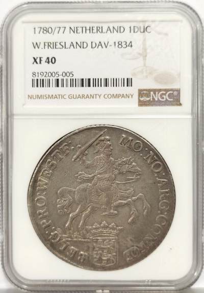 博洋堂“芳菲春韵”3月精品大拍专场暨第166期（全场包邮） - NGC XF40 荷兰1780/77年1杜卡特马剑大银币，稀少的西弗里斯兰省+稀少的骑字版本，打制深峻，原味银光，正面骑士、字母非常清晰，背面狮子栩栩如生，整枚币无弱打，有望博更高分。