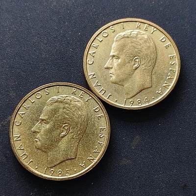 【全场包邮】纯粹捡漏拍514场 - 西班牙1983-1984年厚重大面值100比塞塔2枚一组