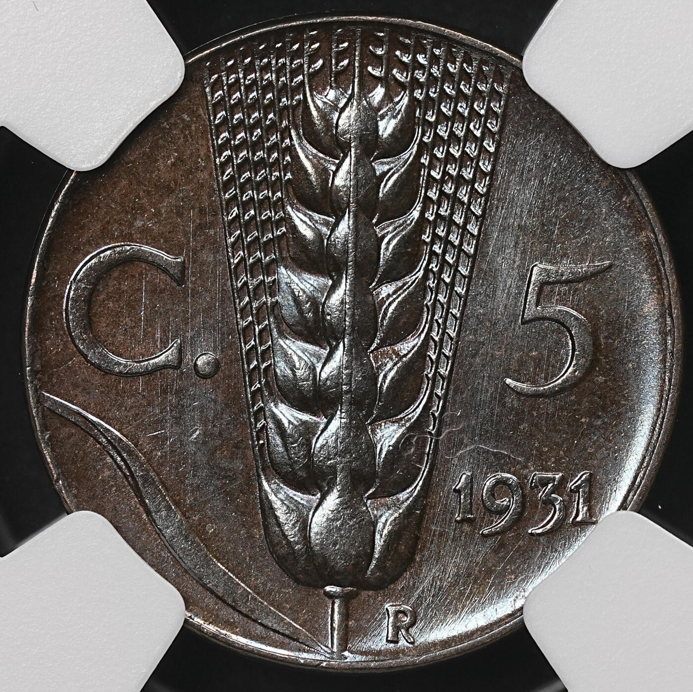 修遠堂世界钱币第109期 NGC MS64BN 1931年意大利5分铜币