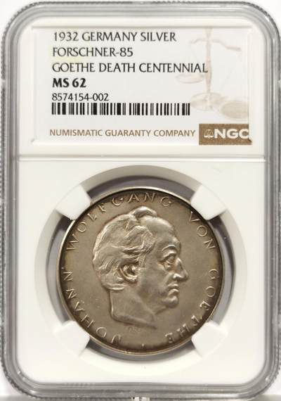 博洋堂“芳菲春韵”3月精品大拍专场暨第166期（全场包邮） - NGC MS62 德国1932年纪念文学巨匠歌德逝世100周年大银章，Matte！