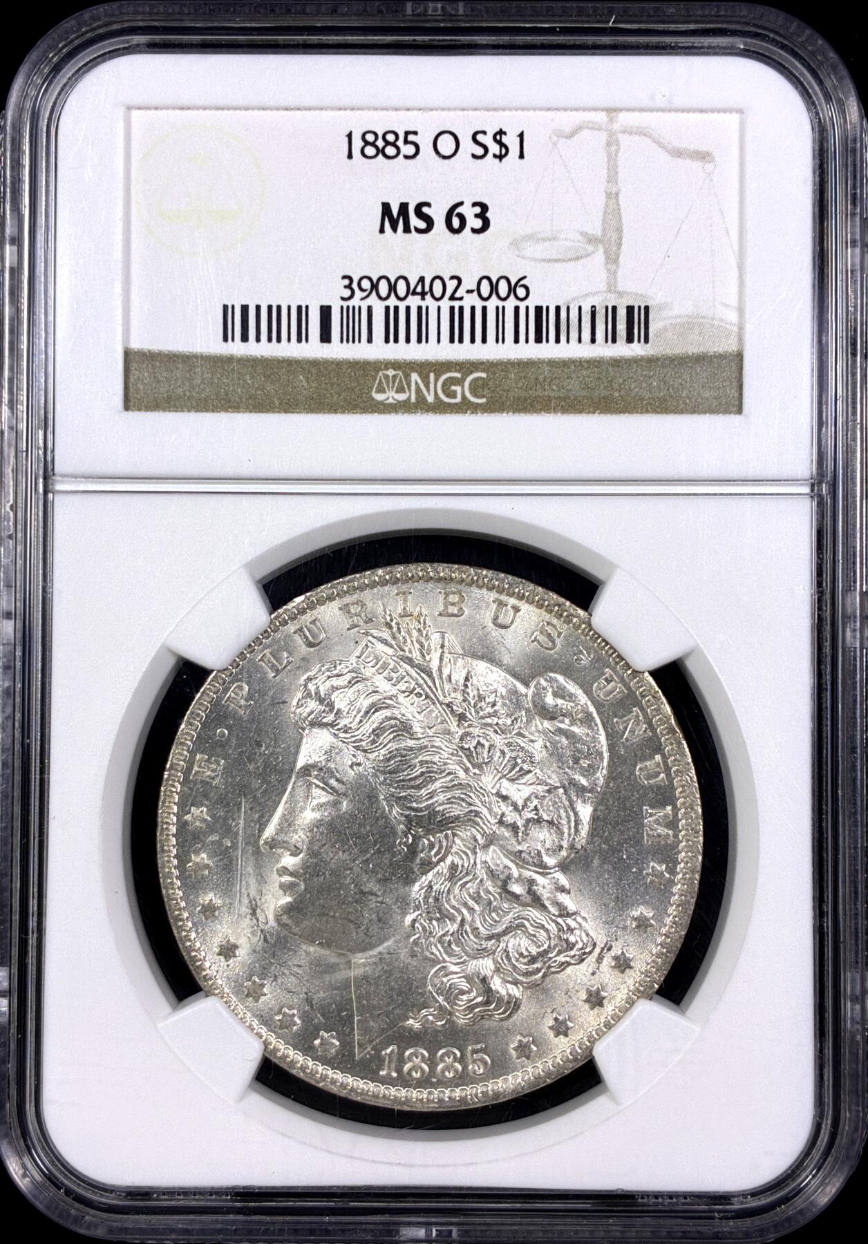 【雨安】【直播拍卖】【第0130期-评级币章】2026-03-28 周六 19:30 (金价981.33, 银价17.11) [评级美洲] USA 美国 1美元 (1878-1921) 摩根 1885年O  NGC-MS63