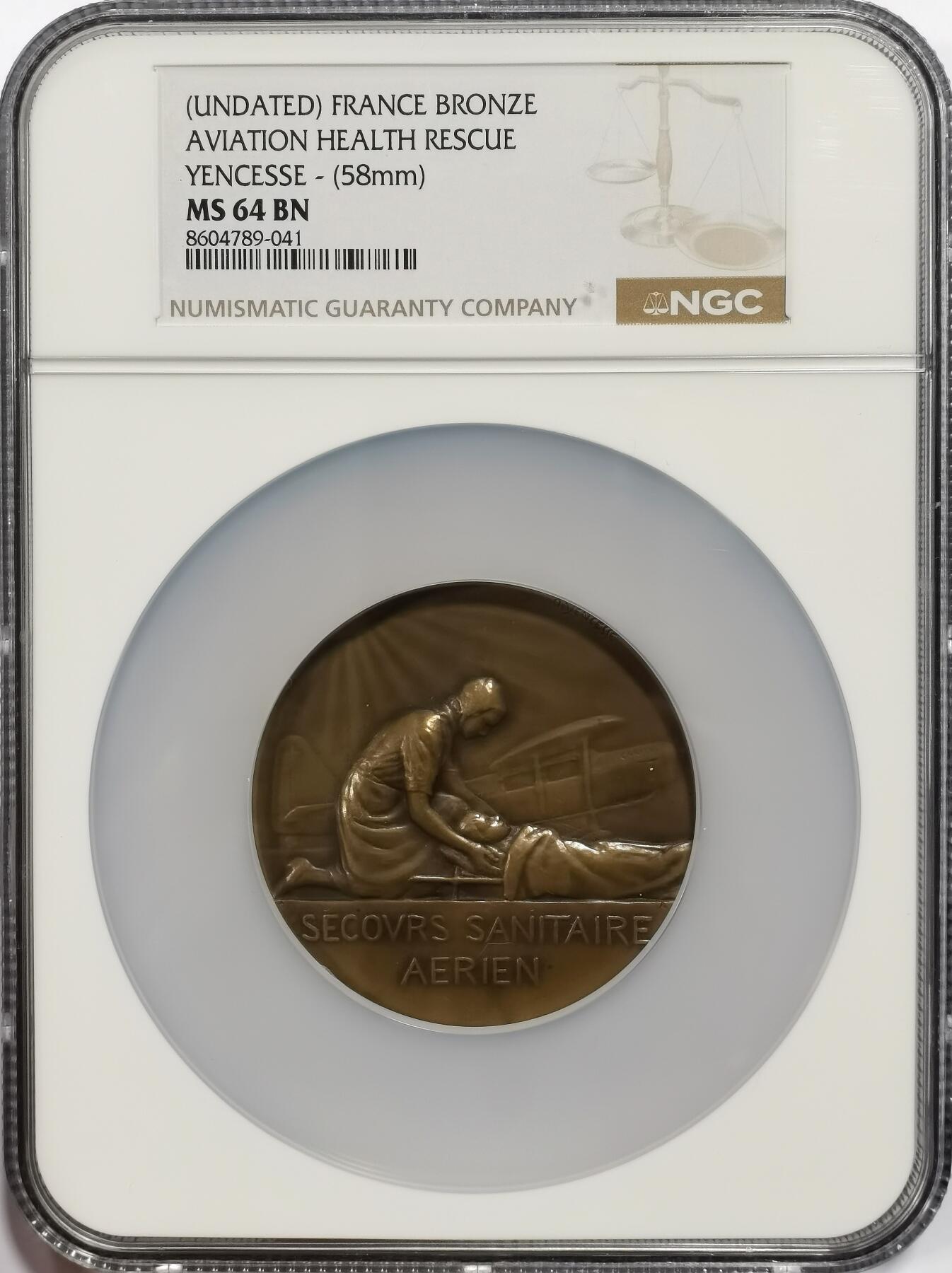 博洋堂“芳菲春韵”3月精品大拍专场暨第166期（全场包邮） NGC MS64BN 法国航空健康救援纪念大铜章，58mm