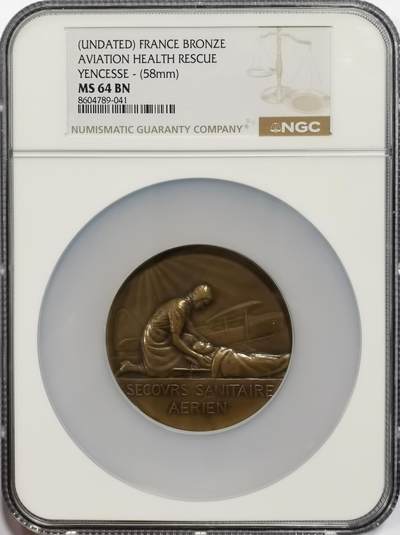博洋堂“芳菲春韵”3月精品大拍专场暨第166期（全场包邮） - NGC MS64BN 法国航空健康救援纪念大铜章，58mm