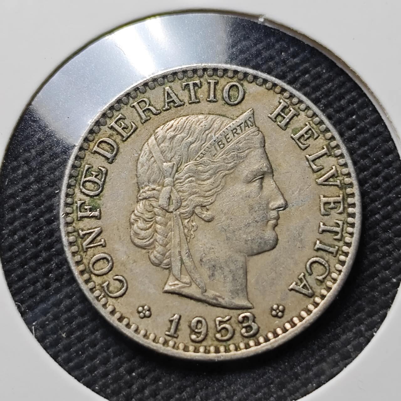 KK钱币收藏小铺  第406期 2月预留时间 周末发货 1953瑞士20分 