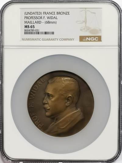 博洋堂“芳菲春韵”3月精品大拍专场暨第166期（全场包邮） - NGC MS65 法国费利克斯·维达尔教授纪念大铜章，著名医生和微生物学家，68mm
