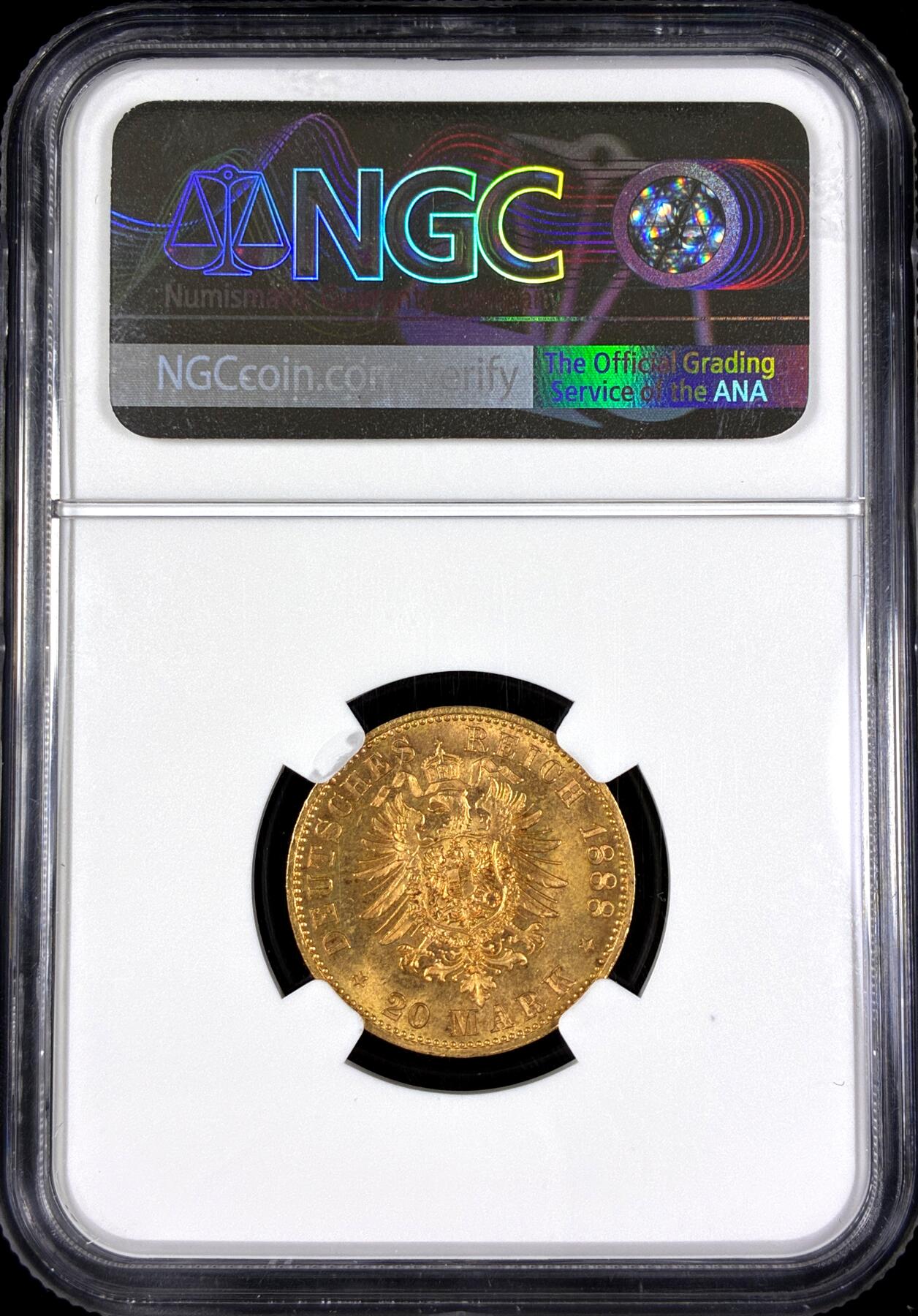 【雨安】【直播拍卖】【第0130期-评级币章】2026-03-28 周六 19:30 (金价981.33, 银价17.11) [评级金铂] Germany [金币] 德国 帝国 J.248 Prussia普鲁士 20马克 (1888) 三皇 1888年  NGC-MS64