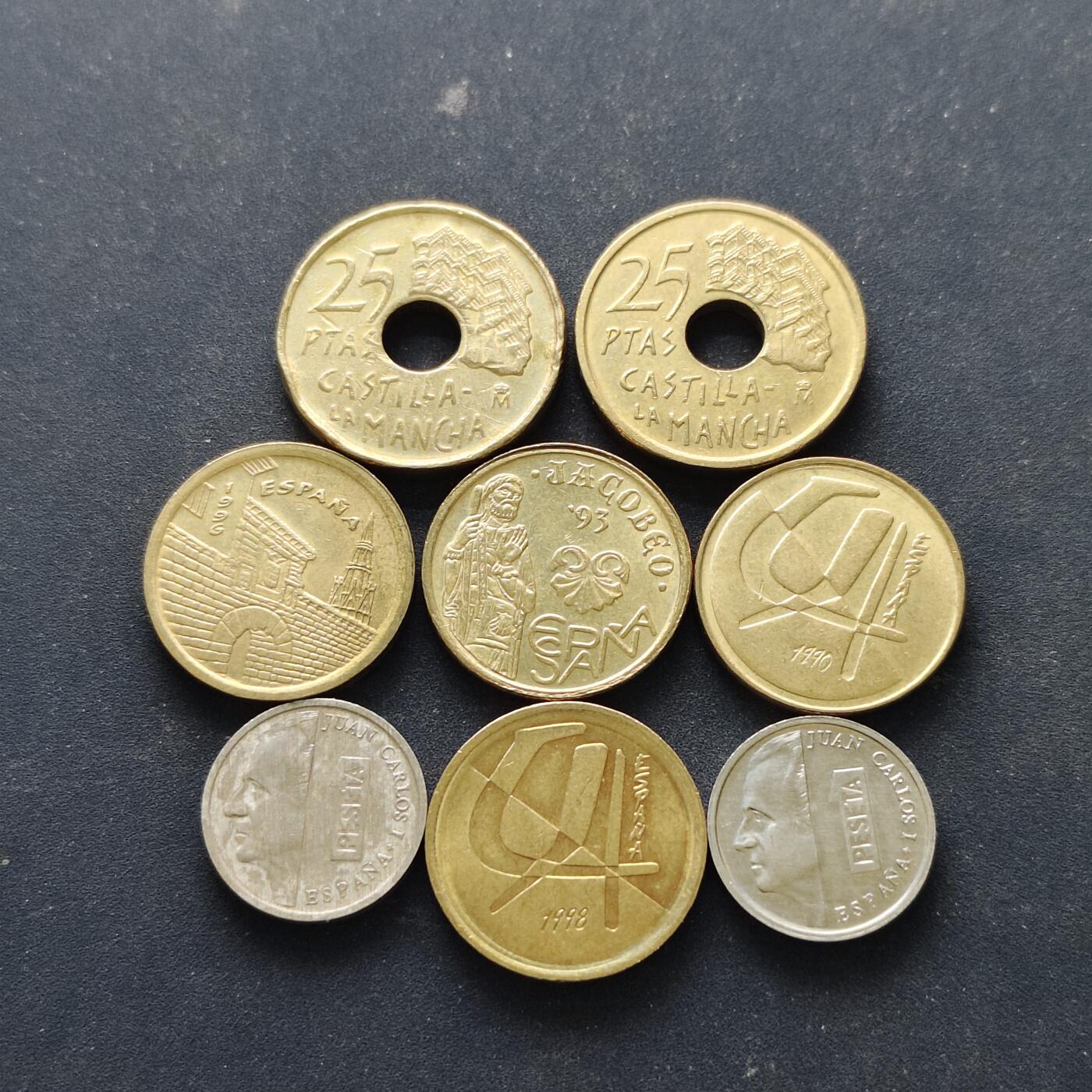 【全场包邮】纯粹捡漏拍514场 西班牙1990-1998年散币8枚一组-含多枚纪念币