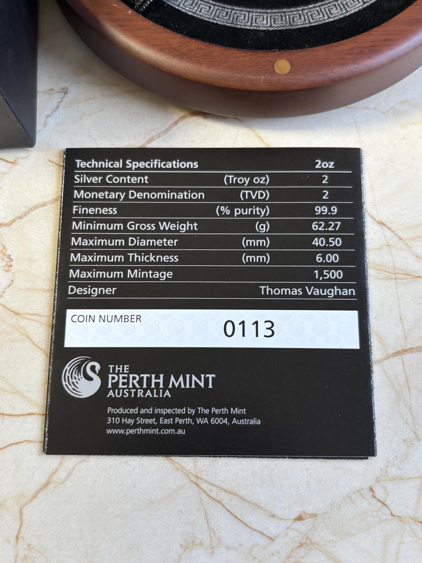 第195期拍卖 图瓦卢2014年奥林匹斯众神系列1宙斯高浮雕银币，999银，发行1500枚