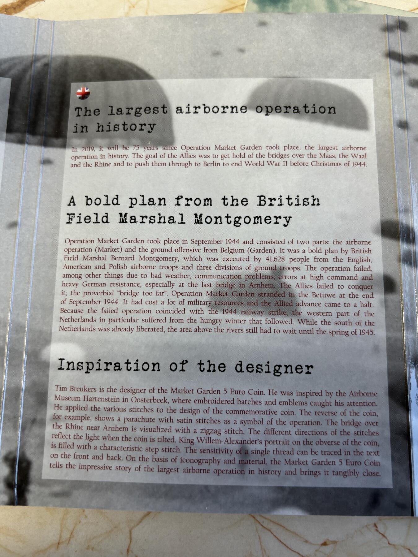 第195期拍卖 卡装荷兰2019年二战市场花园空降行动精制银币15.5克，925银，发行4500枚
