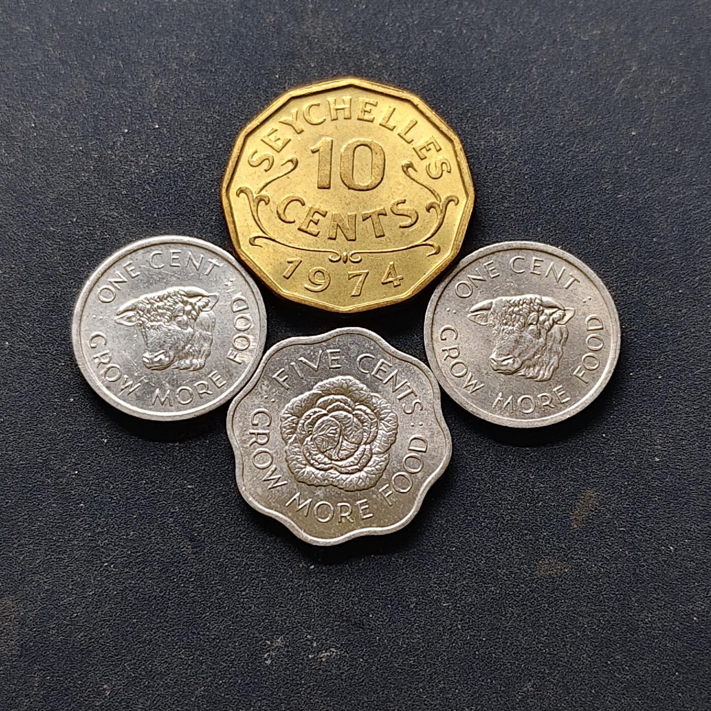 【全场包邮】纯粹捡漏拍514场 塞舌尔1972-1974年散币4枚一组-含3枚FAO纪念币