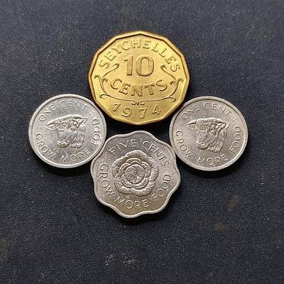 【全场包邮】纯粹捡漏拍514场 - 塞舌尔1972-1974年散币4枚一组-含3枚FAO纪念币