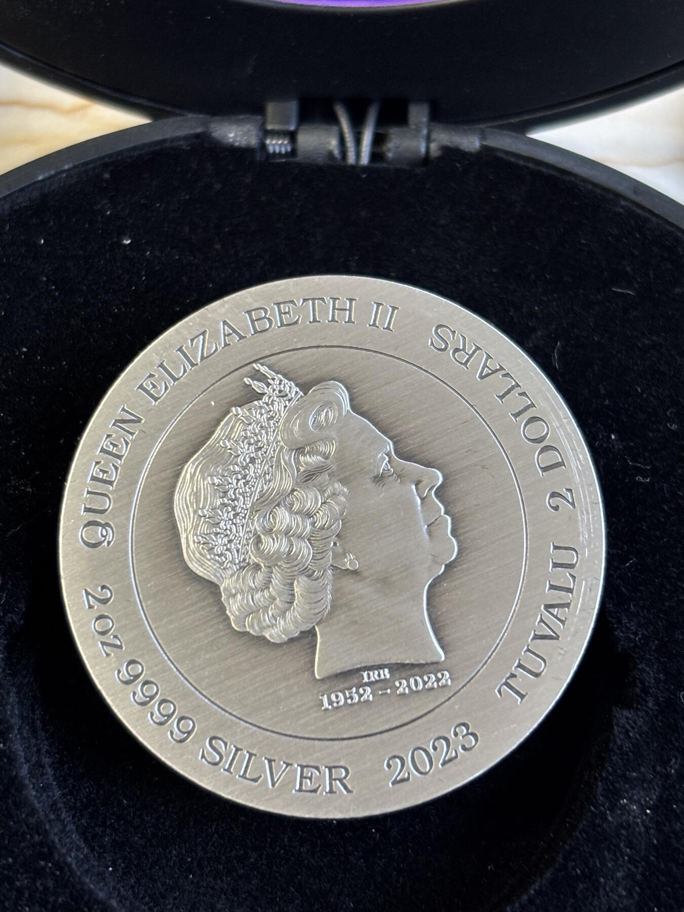 第195期拍卖 图瓦卢2023年幻影2盎司仿古纪念银币发行2000枚，999银，发行2000枚