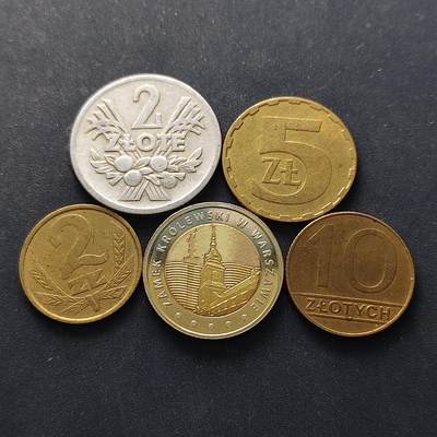 【全场包邮】纯粹捡漏拍514场 - 波兰1958-2014年各版本散币5枚一组-含2014年5兹罗提华沙皇家城堡双色纪念币