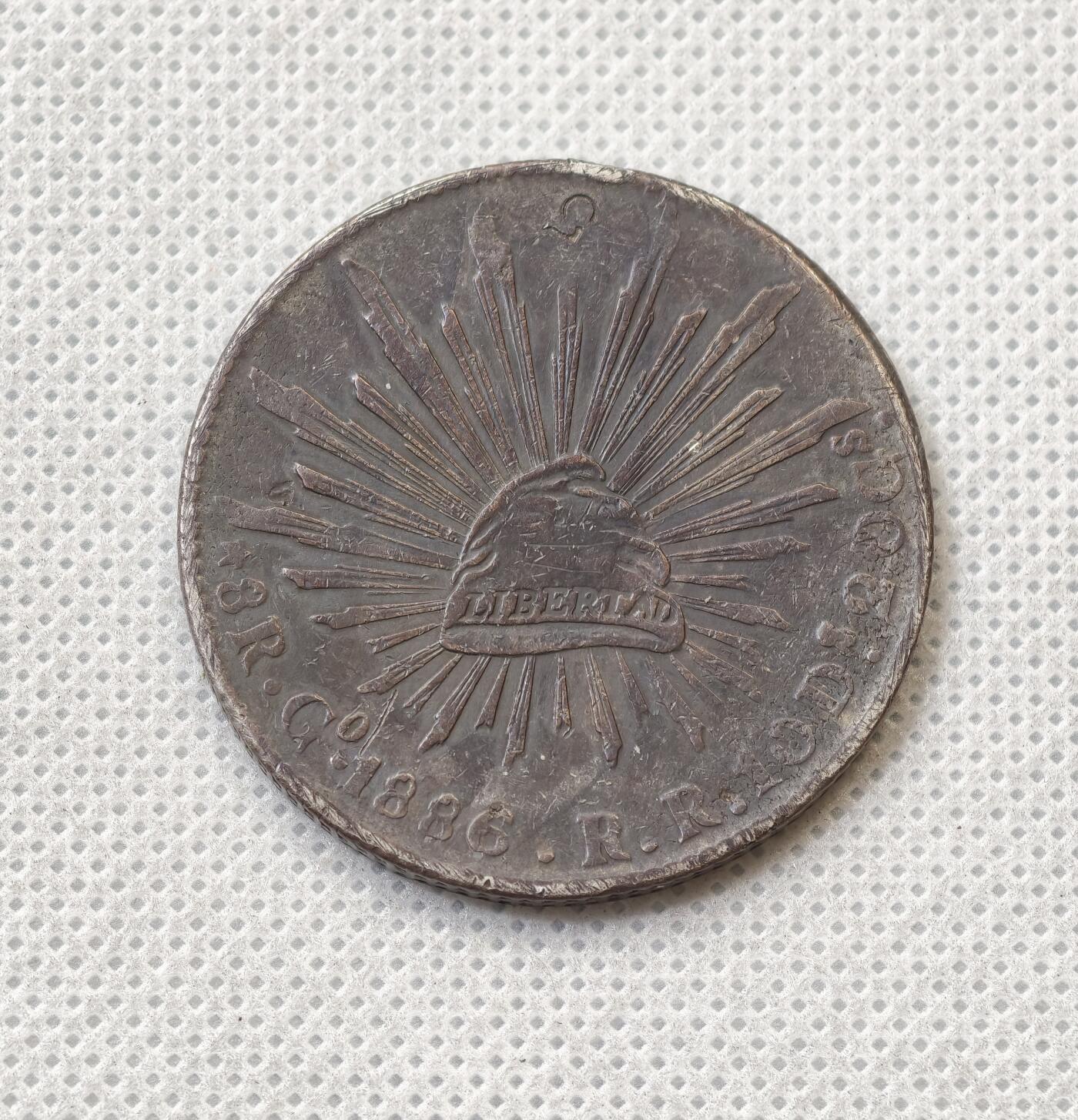 甄臻铺-世界币章拍卖（第56期），送拍享返佣金等优惠多多 1886 墨西哥花边鹰洋 go 5字戳，大老黑包浆