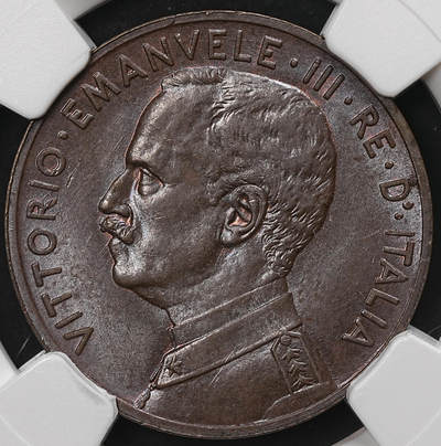 修遠堂世界钱币第109期 - NGC MS63BN 1912年意大利5分铜币，稀少的年份，特年