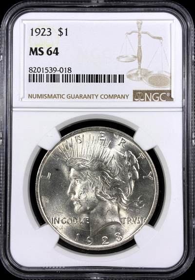 【雨安】【直播拍卖】【第0130期-评级币章】2026-03-28 周六 19:30 (金价981.33, 银价17.11) - [评级美洲] USA 美国 1美元 (1921-1935) 和平鸽 1923年  NGC-MS64