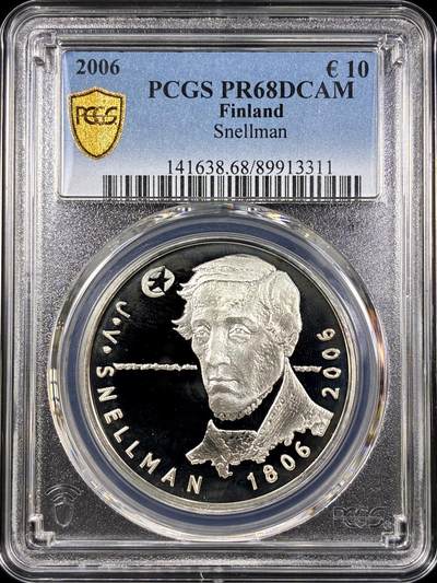 【雨安】【直播拍卖】【第0130期-评级币章】2026-03-28 周六 19:30 (金价981.33, 银价17.11) - [评级欧元] Finland 欧元 芬兰 10欧元 2006年 斯内尔曼 PCGS-PR68DCAM 精制币