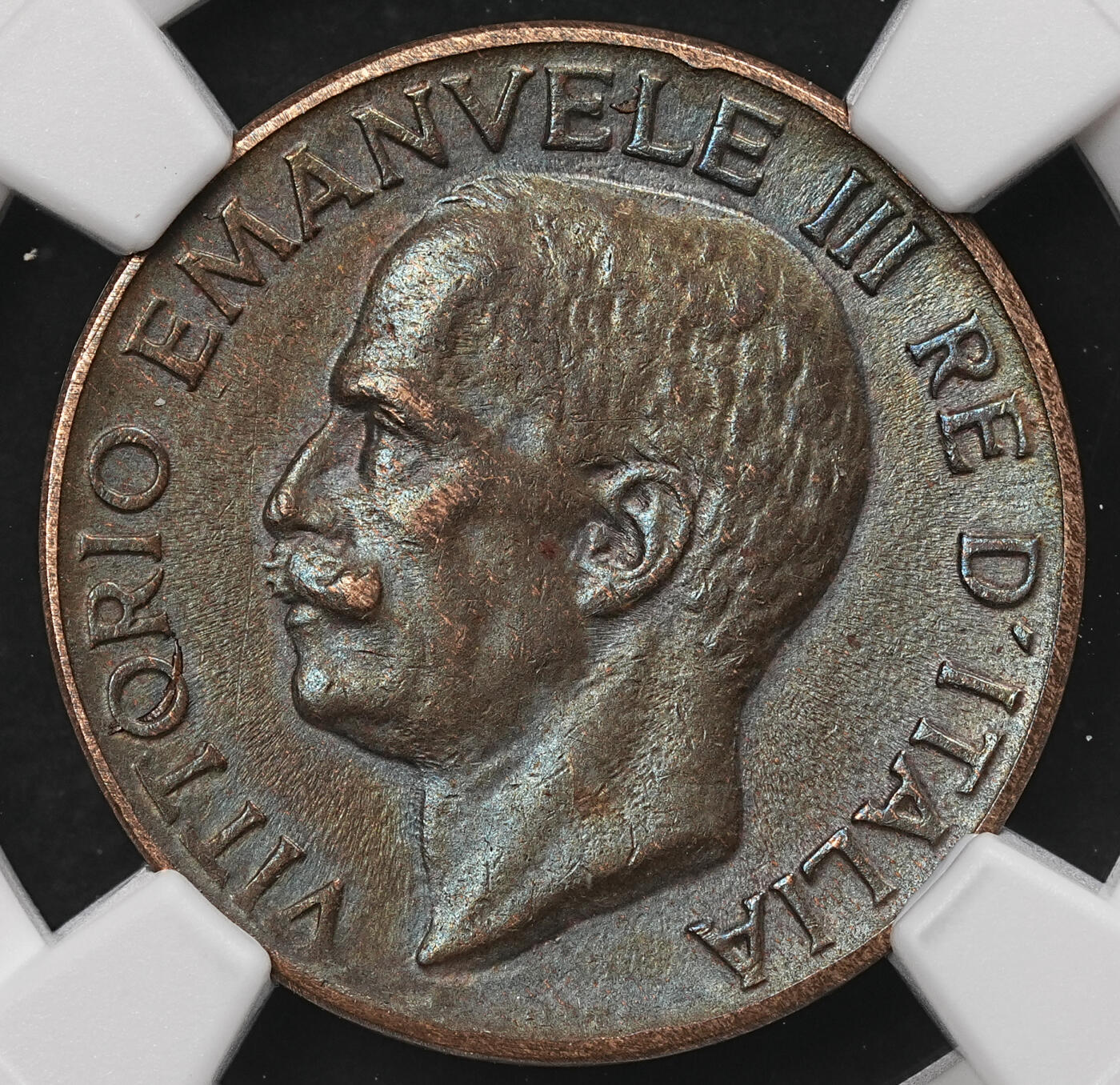 修遠堂世界钱币第109期 NGC AU55BN 1937年意大利5分铜币，最少见年份，大特年