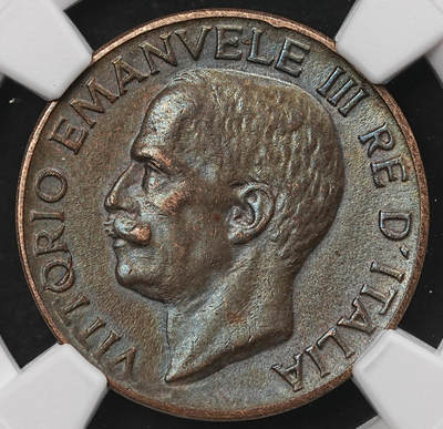 修遠堂世界钱币第109期 - NGC AU55BN 1937年意大利5分铜币，最少见年份，大特年