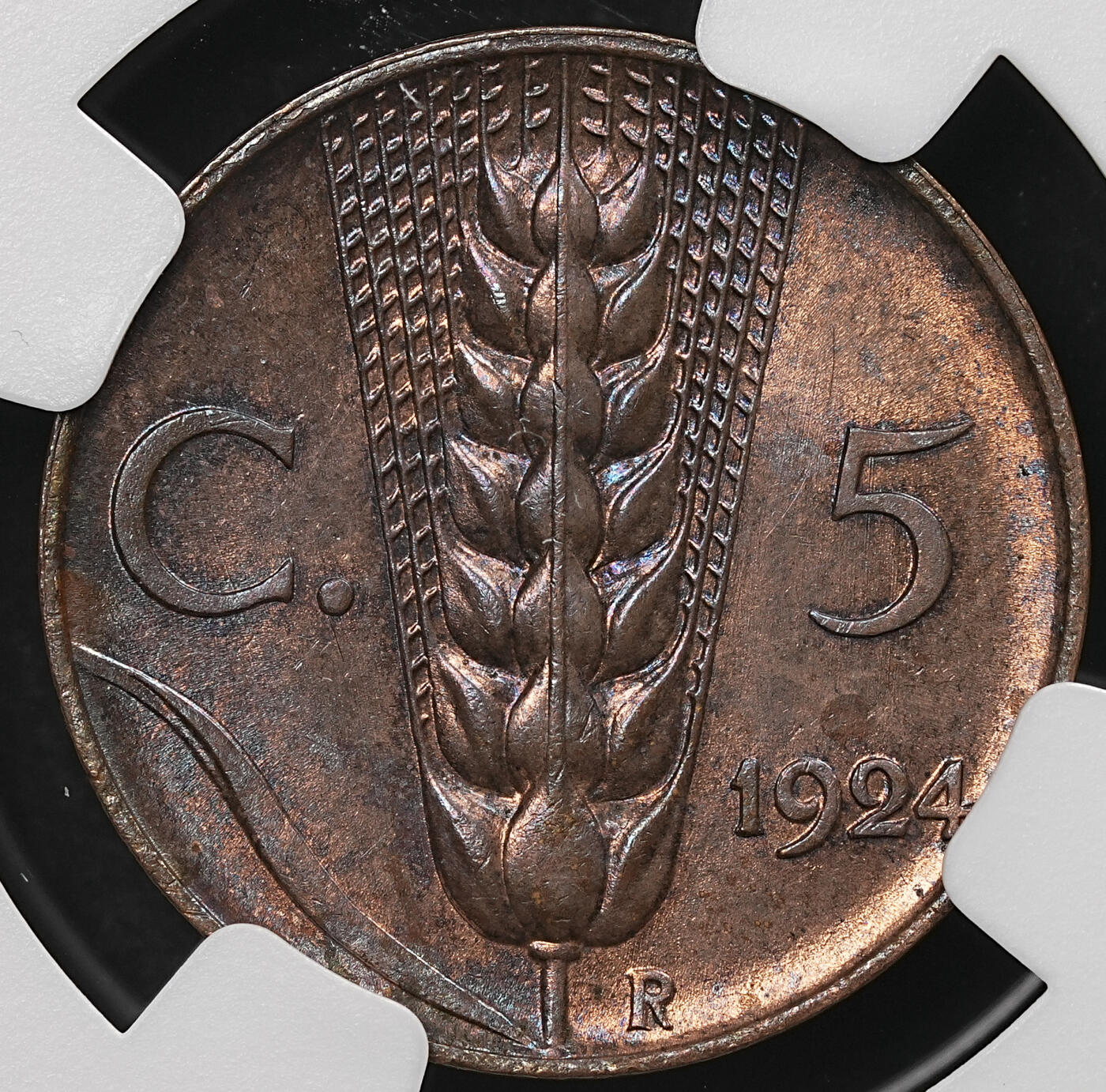 修遠堂世界钱币第109期 NGC MS64BN 1924年意大利5分铜币