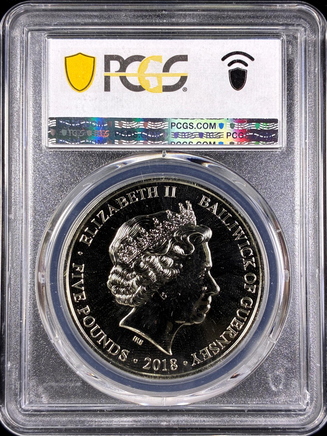 【雨安】【直播拍卖】【第0130期-评级币章】2026-03-28 周六 19:30 (金价981.33, 银价17.11) [评级现代] Guernsey 根西 5镑 2018年  PCGS-MS69